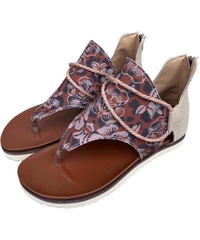 Women's Flat Sandals Floral Fabric Clip Toe Flat Bottom Outer Wear Lightweight Large Size Sandals Women Boots Sandals Red $9....