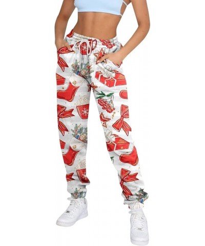 Womens Christmas Print High Waist Trousers Autumn Winter Elastic Sweatpants Sport Pocket Drawstring Pants 1-multicolor $12.72...