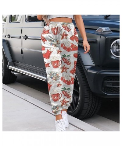 Womens Christmas Print High Waist Trousers Autumn Winter Elastic Sweatpants Sport Pocket Drawstring Pants 1-multicolor $12.72...