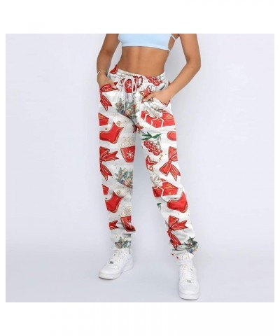 Womens Christmas Print High Waist Trousers Autumn Winter Elastic Sweatpants Sport Pocket Drawstring Pants 1-multicolor $12.72...