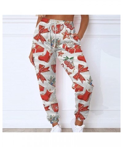 Womens Christmas Print High Waist Trousers Autumn Winter Elastic Sweatpants Sport Pocket Drawstring Pants 1-multicolor $12.72...