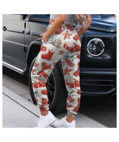 Womens Christmas Print High Waist Trousers Autumn Winter Elastic Sweatpants Sport Pocket Drawstring Pants 1-multicolor $12.72...