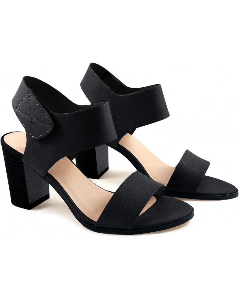 Wait Womens Open Toe Chunky Heel Ankle Strap Shoes Block High Heel Dress Sandals Black 8.5 $21.16 Sandals