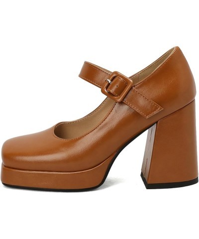 Platform Mary Janes for Women,Square Toe Mary Jane Heels Ankle Strap Pumps Closed Toe Dress Shoes Brown $17.64 Pumps