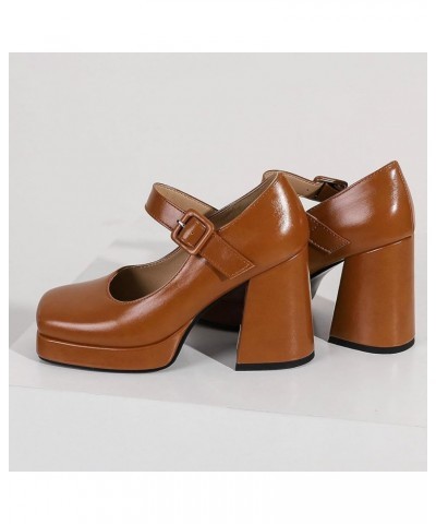 Platform Mary Janes for Women,Square Toe Mary Jane Heels Ankle Strap Pumps Closed Toe Dress Shoes Brown $17.64 Pumps