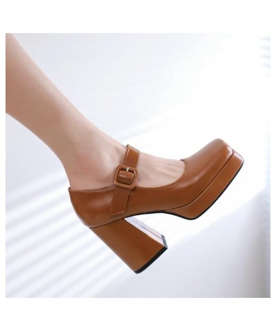 Platform Mary Janes for Women,Square Toe Mary Jane Heels Ankle Strap Pumps Closed Toe Dress Shoes Brown $17.64 Pumps