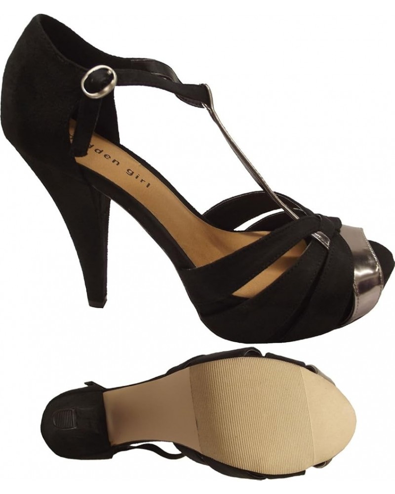 Women's Hopeee T-Strap Pump Black Fabric $21.21 Pumps