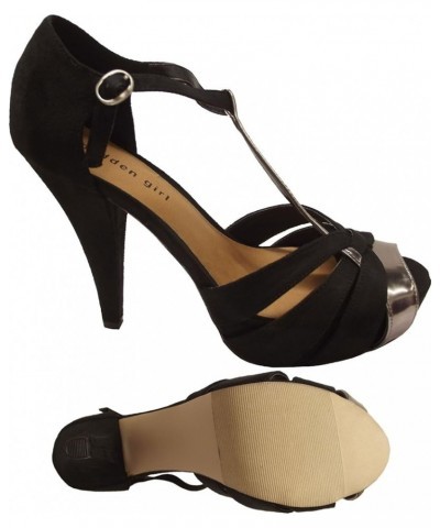 Women's Hopeee T-Strap Pump Black Fabric $21.21 Pumps