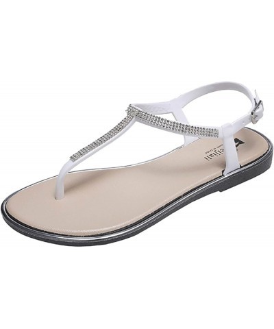 Sandals Women Ladies Fashion Flip Flop Summer Boho Style Rhinestone Clip Toe Buckle Flat Low Wedge Sandals for White $14.00 S...