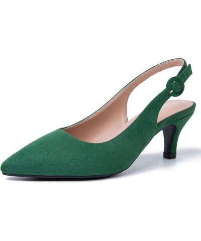 Women's Slingback Low Kitten Heels Closed Toe Pumps Work Dressy Shoes Suede Green $24.29 Pumps