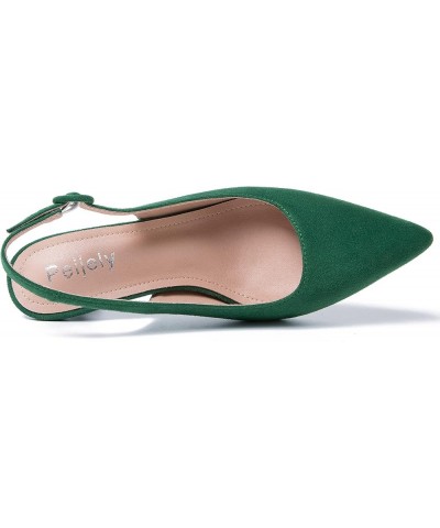 Women's Slingback Low Kitten Heels Closed Toe Pumps Work Dressy Shoes Suede Green $24.29 Pumps