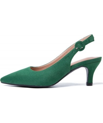 Women's Slingback Low Kitten Heels Closed Toe Pumps Work Dressy Shoes Suede Green $24.29 Pumps