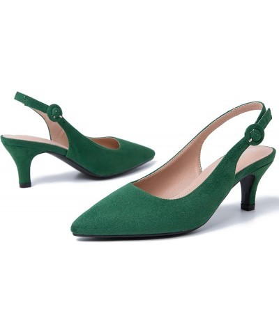 Women's Slingback Low Kitten Heels Closed Toe Pumps Work Dressy Shoes Suede Green $24.29 Pumps