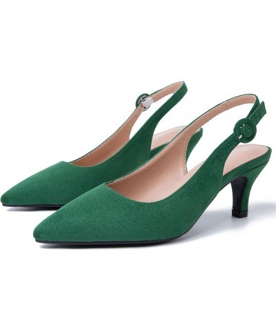 Women's Slingback Low Kitten Heels Closed Toe Pumps Work Dressy Shoes Suede Green $24.29 Pumps