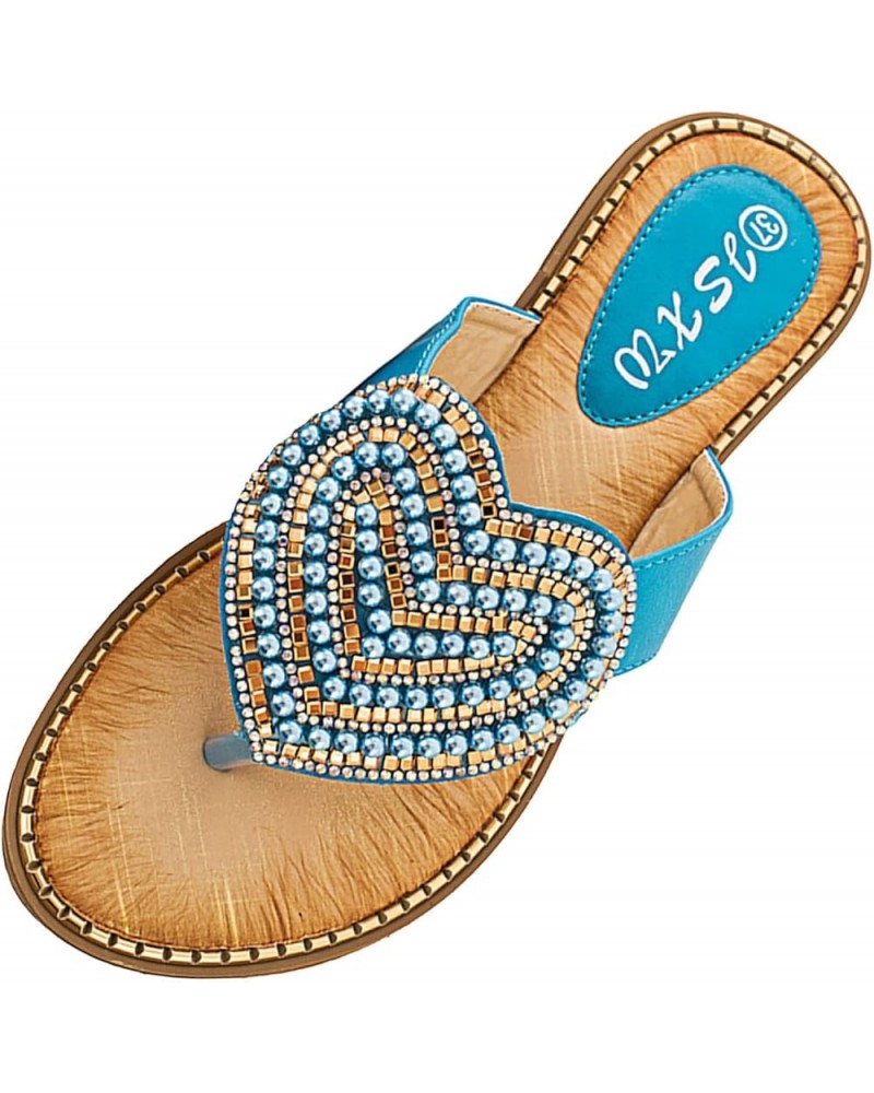 Women's Round Toe Fashionable Love Diamond Pearl Sandals Womens Slippers Size 10 Leather Soles (Blue, 9) 8.5 Blue $29.87 Slip...