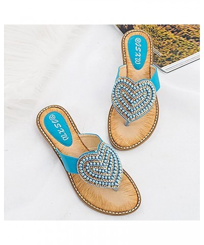 Women's Round Toe Fashionable Love Diamond Pearl Sandals Womens Slippers Size 10 Leather Soles (Blue, 9) 8.5 Blue $29.87 Slip...