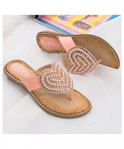 Women's Round Toe Fashionable Love Diamond Pearl Sandals Womens Slippers Size 10 Leather Soles (Blue, 9) 8.5 Blue $29.87 Slip...