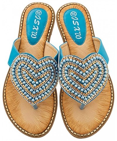 Women's Round Toe Fashionable Love Diamond Pearl Sandals Womens Slippers Size 10 Leather Soles (Blue, 9) 8.5 Blue $29.87 Slip...