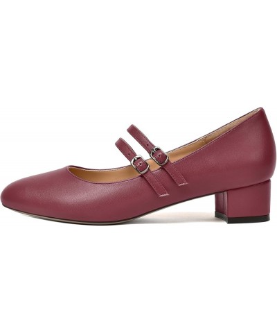 Womens Office Round Toe Adjustable Strap Fashion Buckle Matte Chunky Low Heel Pumps Shoes 1.5 Inch Burgundy $36.95 Pumps