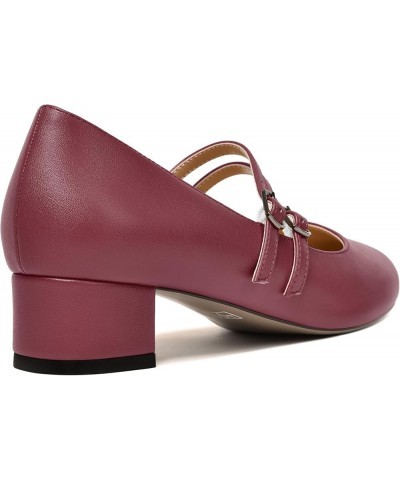 Womens Office Round Toe Adjustable Strap Fashion Buckle Matte Chunky Low Heel Pumps Shoes 1.5 Inch Burgundy $36.95 Pumps