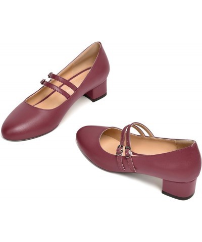 Womens Office Round Toe Adjustable Strap Fashion Buckle Matte Chunky Low Heel Pumps Shoes 1.5 Inch Burgundy $36.95 Pumps