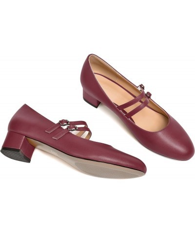 Womens Office Round Toe Adjustable Strap Fashion Buckle Matte Chunky Low Heel Pumps Shoes 1.5 Inch Burgundy $36.95 Pumps