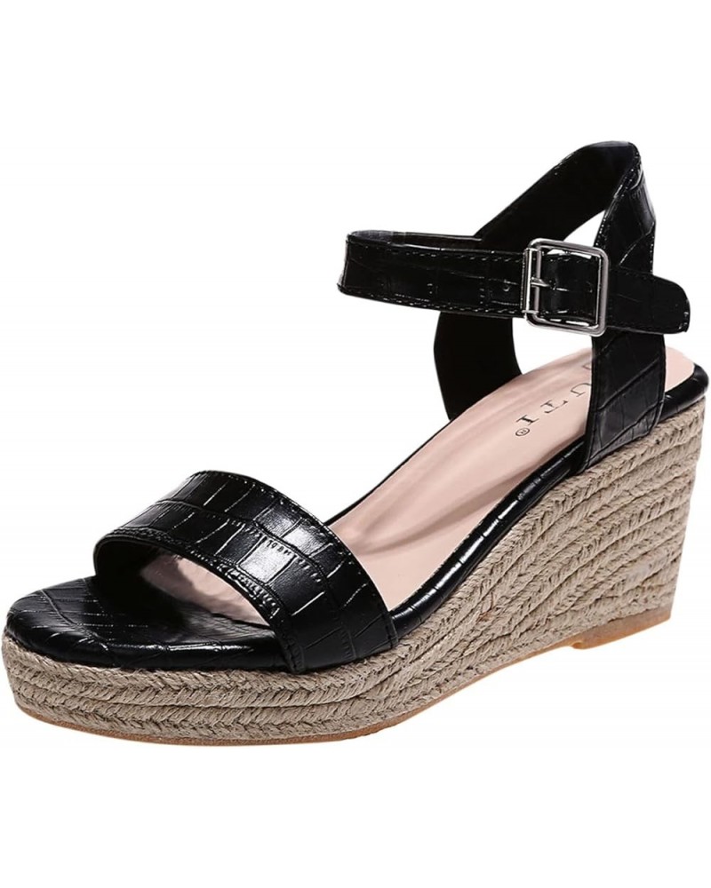 Women's Wedge Sandals Platform Sandals Elastic Strap Sandals Wedge Sandals With Ankle Strap Black $16.95 Sandals