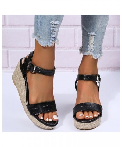 Women's Wedge Sandals Platform Sandals Elastic Strap Sandals Wedge Sandals With Ankle Strap Black $16.95 Sandals