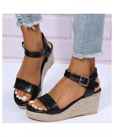 Women's Wedge Sandals Platform Sandals Elastic Strap Sandals Wedge Sandals With Ankle Strap Black $16.95 Sandals