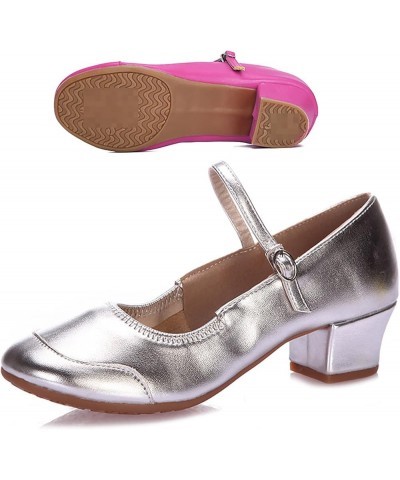 Women's Solid Color Buckle Full Sole Rubber Low Heel Thick Heel Dance Shoes Sandals Womens Sandals Silver $8.79 Sandals