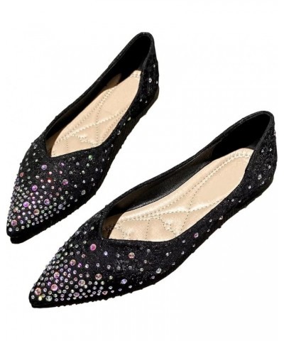 Womens Comfortable Flats Pointed Toe Rhinestone Wedding Dress Flats Breathable Slip on Walking Flat Shoes M Black $10.98 Flats