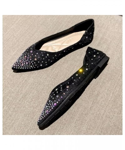 Womens Comfortable Flats Pointed Toe Rhinestone Wedding Dress Flats Breathable Slip on Walking Flat Shoes M Black $10.98 Flats