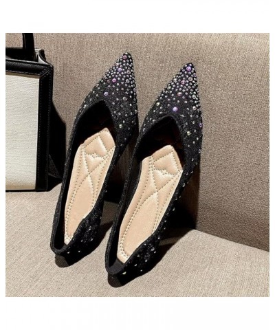 Womens Comfortable Flats Pointed Toe Rhinestone Wedding Dress Flats Breathable Slip on Walking Flat Shoes M Black $10.98 Flats