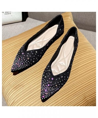 Womens Comfortable Flats Pointed Toe Rhinestone Wedding Dress Flats Breathable Slip on Walking Flat Shoes M Black $10.98 Flats