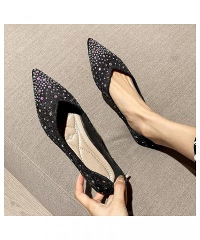 Womens Comfortable Flats Pointed Toe Rhinestone Wedding Dress Flats Breathable Slip on Walking Flat Shoes M Black $10.98 Flats