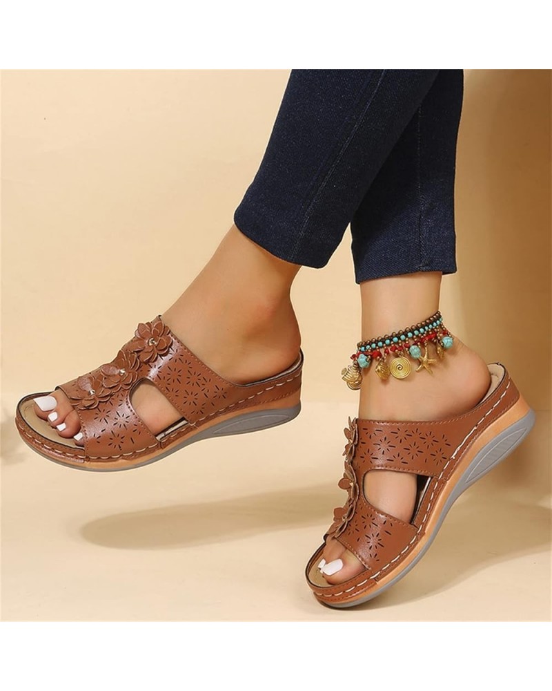 Women's Mules Slippers Sandals Summer Platform Casual Floral Fish Mouth Sandals Comfortable Arch Support Wedge Faux Leather S...