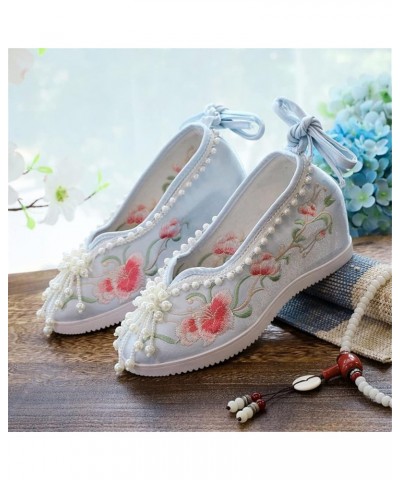 Floral Embroidery Wedge Shoes Pearls Tassels Chinese Wedding Cheongsam Hanfu Oriental Ancient Women Round Toe 37 Blue $25.56 ...