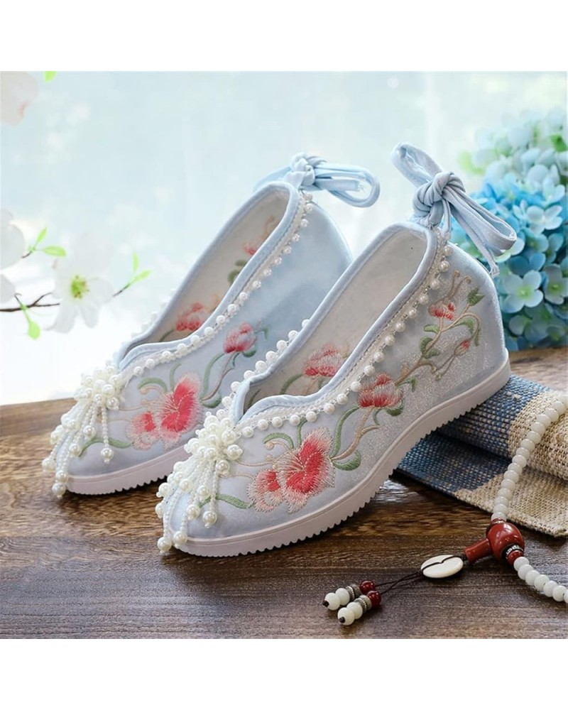 Floral Embroidery Wedge Shoes Pearls Tassels Chinese Wedding Cheongsam Hanfu Oriental Ancient Women Round Toe 37 Blue $25.56 ...