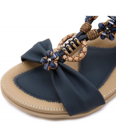 Sandals with Bows for Women Summer Women Casual Open Toe Flat Rhinestone Flowers Comfortable Soft Bottom Blue 7 $14.87 Sandals