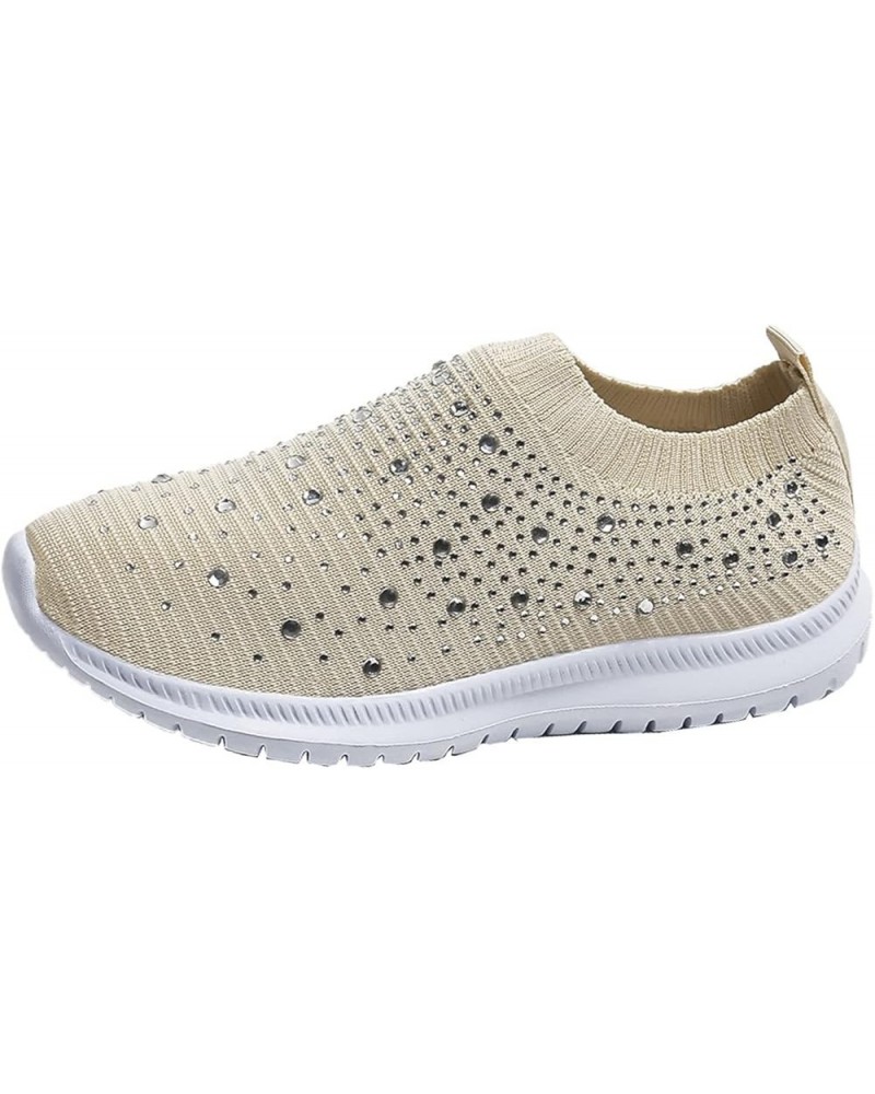 Women's Fashion Rhinestone Mesh Knit Slip On Sneaker Slip On Knitted Flats Work Shoes Flexible Lightweight Casual Easy Shoes ...