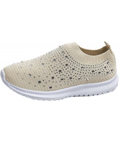 Women's Fashion Rhinestone Mesh Knit Slip On Sneaker Slip On Knitted Flats Work Shoes Flexible Lightweight Casual Easy Shoes ...