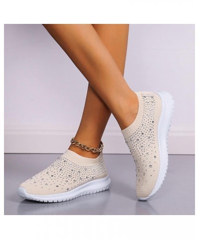 Women's Fashion Rhinestone Mesh Knit Slip On Sneaker Slip On Knitted Flats Work Shoes Flexible Lightweight Casual Easy Shoes ...