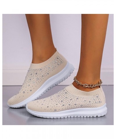 Women's Fashion Rhinestone Mesh Knit Slip On Sneaker Slip On Knitted Flats Work Shoes Flexible Lightweight Casual Easy Shoes ...