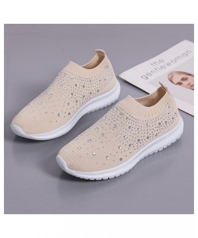 Women's Fashion Rhinestone Mesh Knit Slip On Sneaker Slip On Knitted Flats Work Shoes Flexible Lightweight Casual Easy Shoes ...