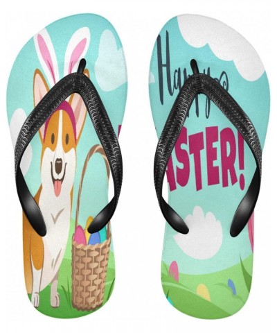 Cute Corgi Dog Easter Bunny Eggs Womens Flip Flops Spring Flowers Pug Summer Beach Sandals Casual Thong Slippers Comfortable ...