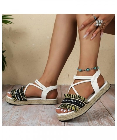 Ladies Shoes Linen Platform Sandals Comfortable Soft Fashionable Beach Sandals Clog Sandals for Women White $22.04 Sandals