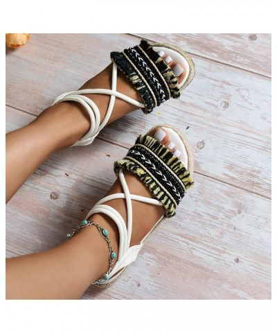 Ladies Shoes Linen Platform Sandals Comfortable Soft Fashionable Beach Sandals Clog Sandals for Women White $22.04 Sandals