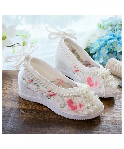 Floral Embroidery Wedge Shoes Pearls Tassels Chinese Wedding Cheongsam Hanfu Oriental Ancient Women Round Toe 37 Blue $25.56 ...