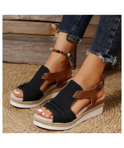 Platform Sandals Women Dressy, Comfortable Sandals for Women Espadrille Open Toe Platform Sandals with Buckle Strap Black $11...