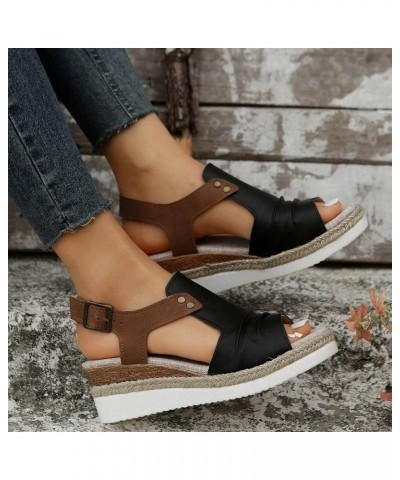 Platform Sandals Women Dressy, Comfortable Sandals for Women Espadrille Open Toe Platform Sandals with Buckle Strap Black $11...